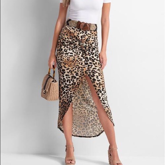 Sunny Leigh Dresses & Skirts - High-Low Faux Wrap Animal Print Skirt